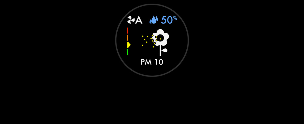 Der LCD-Bildschirm des Dyson Luftreiniger-Befeuchters zeigt die PM10-Werte